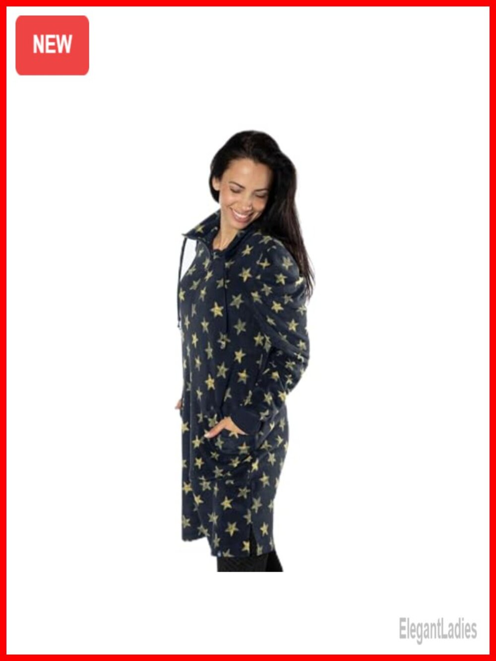 Stretch Fleece Tunic Long Sleeve Hooded Pullover with Pockets